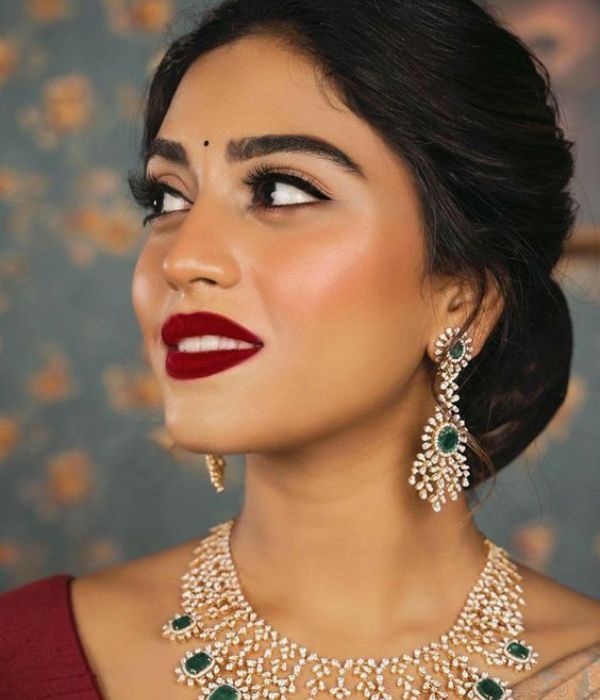 classic red and gold look for karva chauth